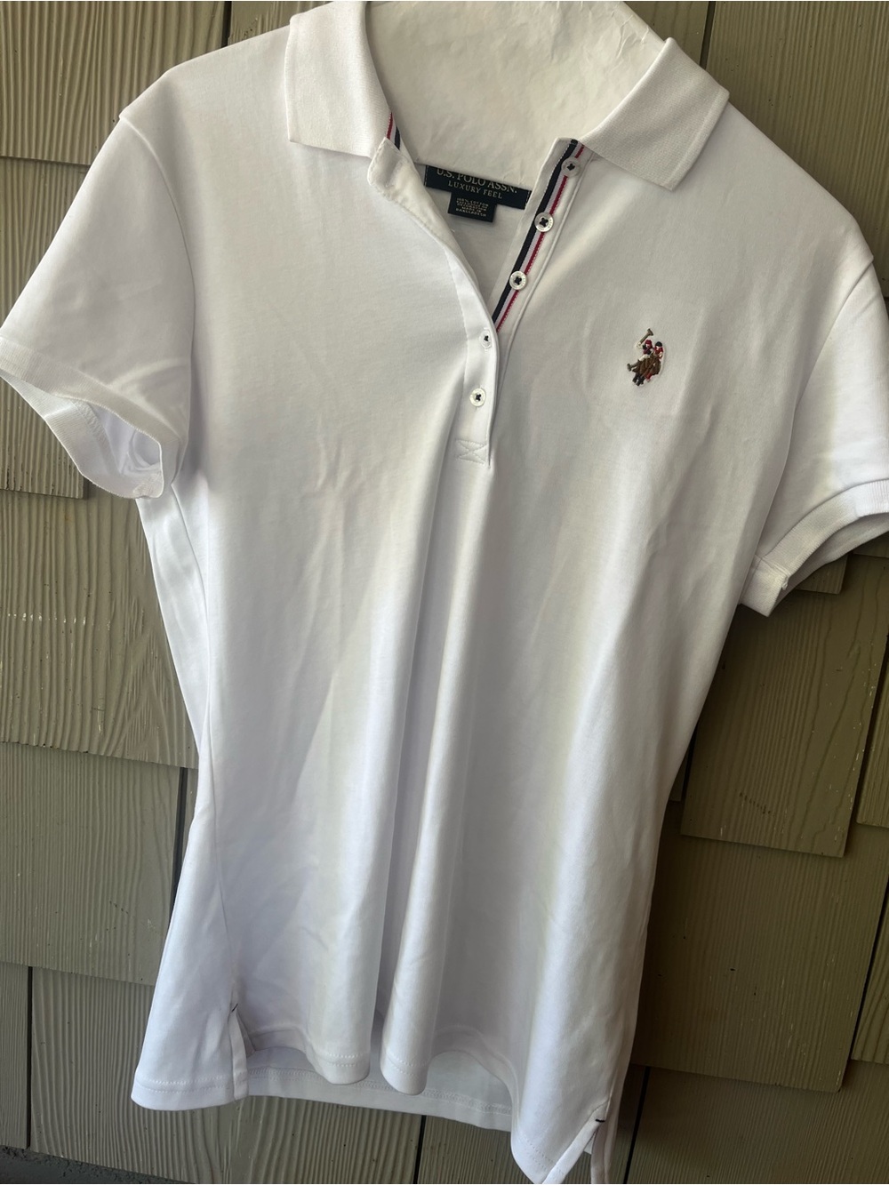 U.S. Polo Assn. White Polo with Red & Navy Trim